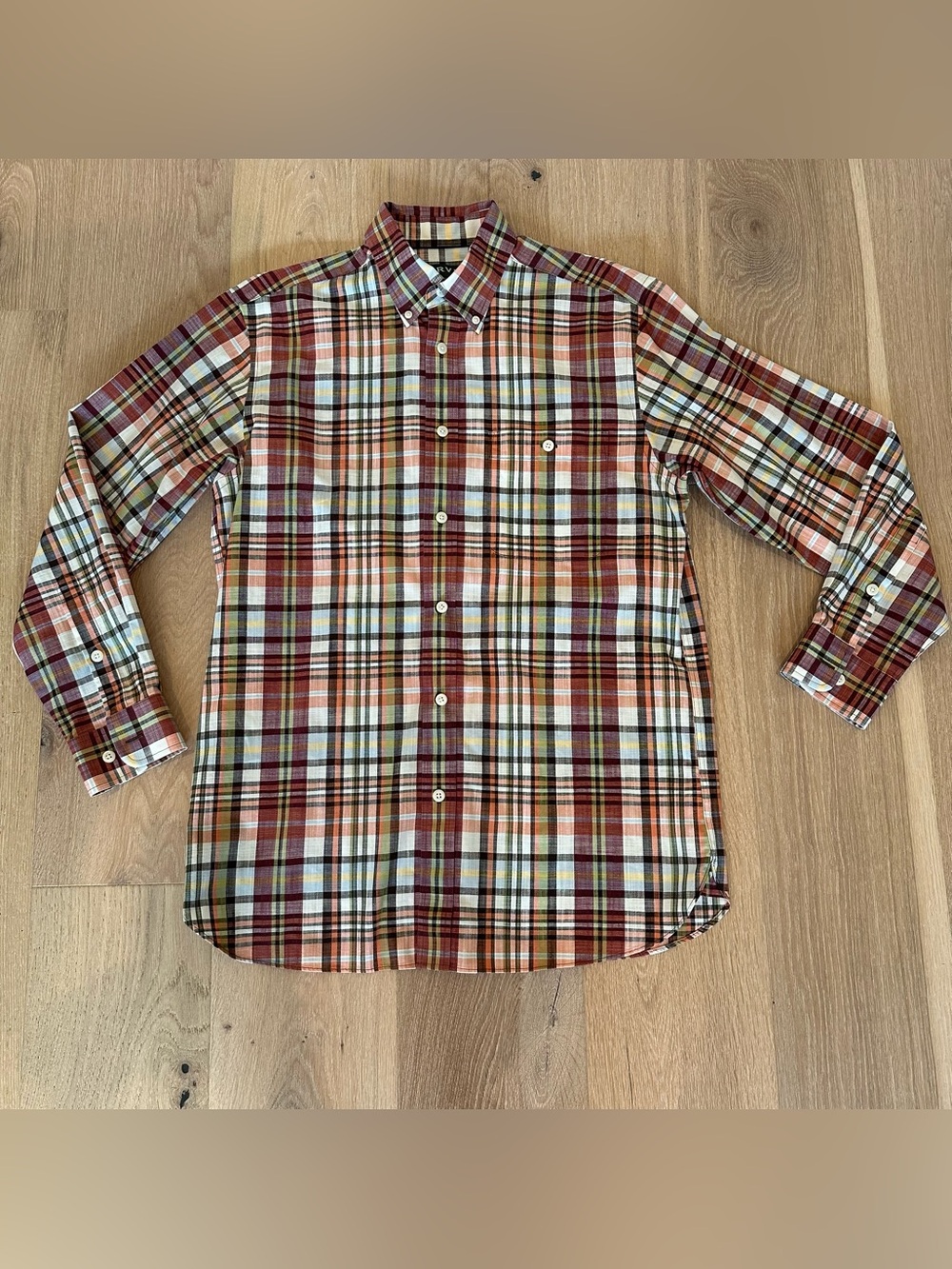 Orvis Men's Button-Down Plaid Shirt - Red and Tan Wrinkle free EZ Cool